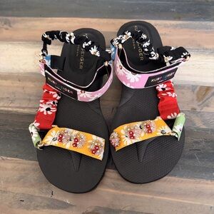 Kurt Geiger Orson Flower Crystal Sandal Floral Print Velcro Straps EU 39, US 9